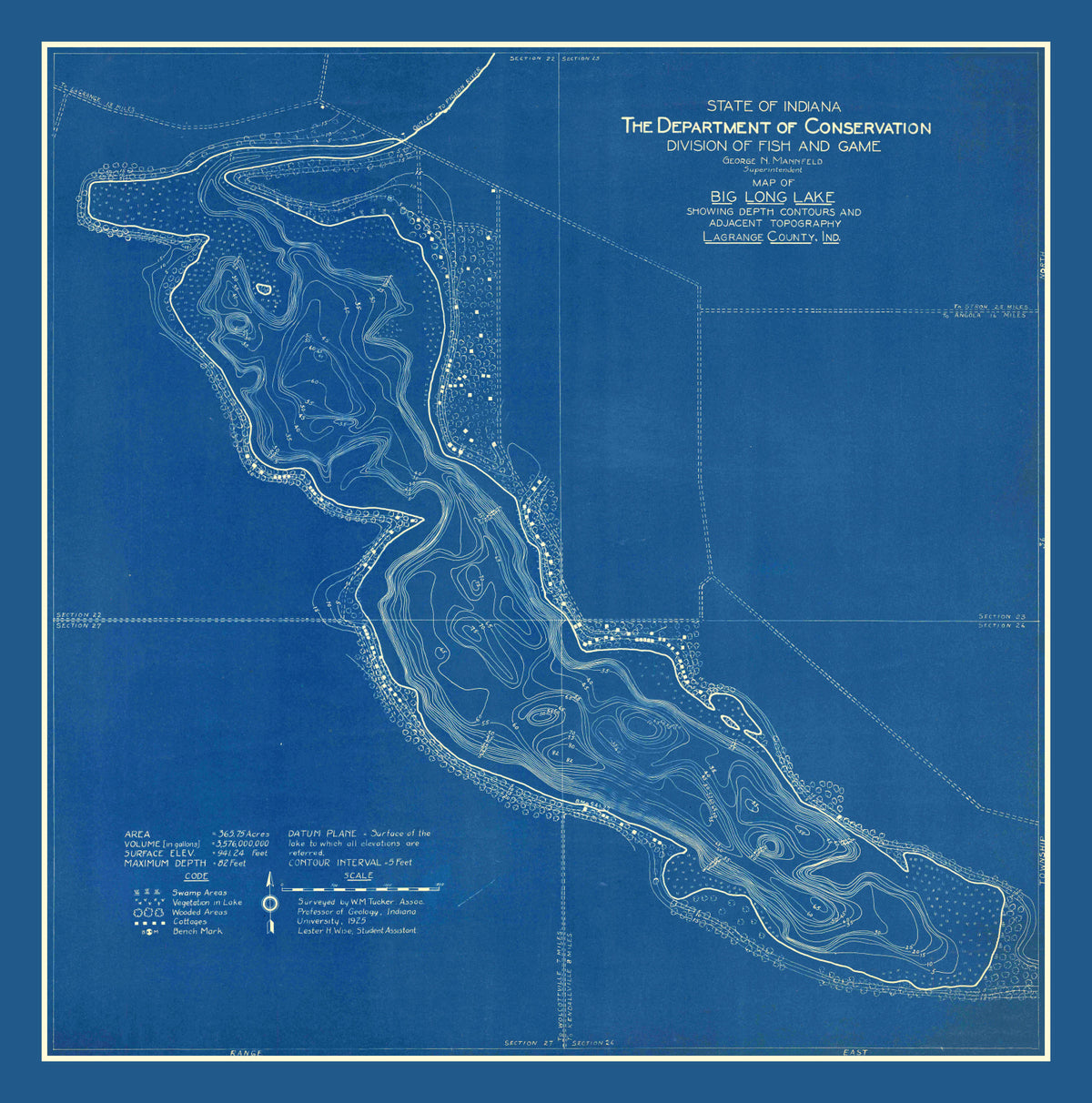 Preview of Vintage Big Long Lake, IN Map 1925