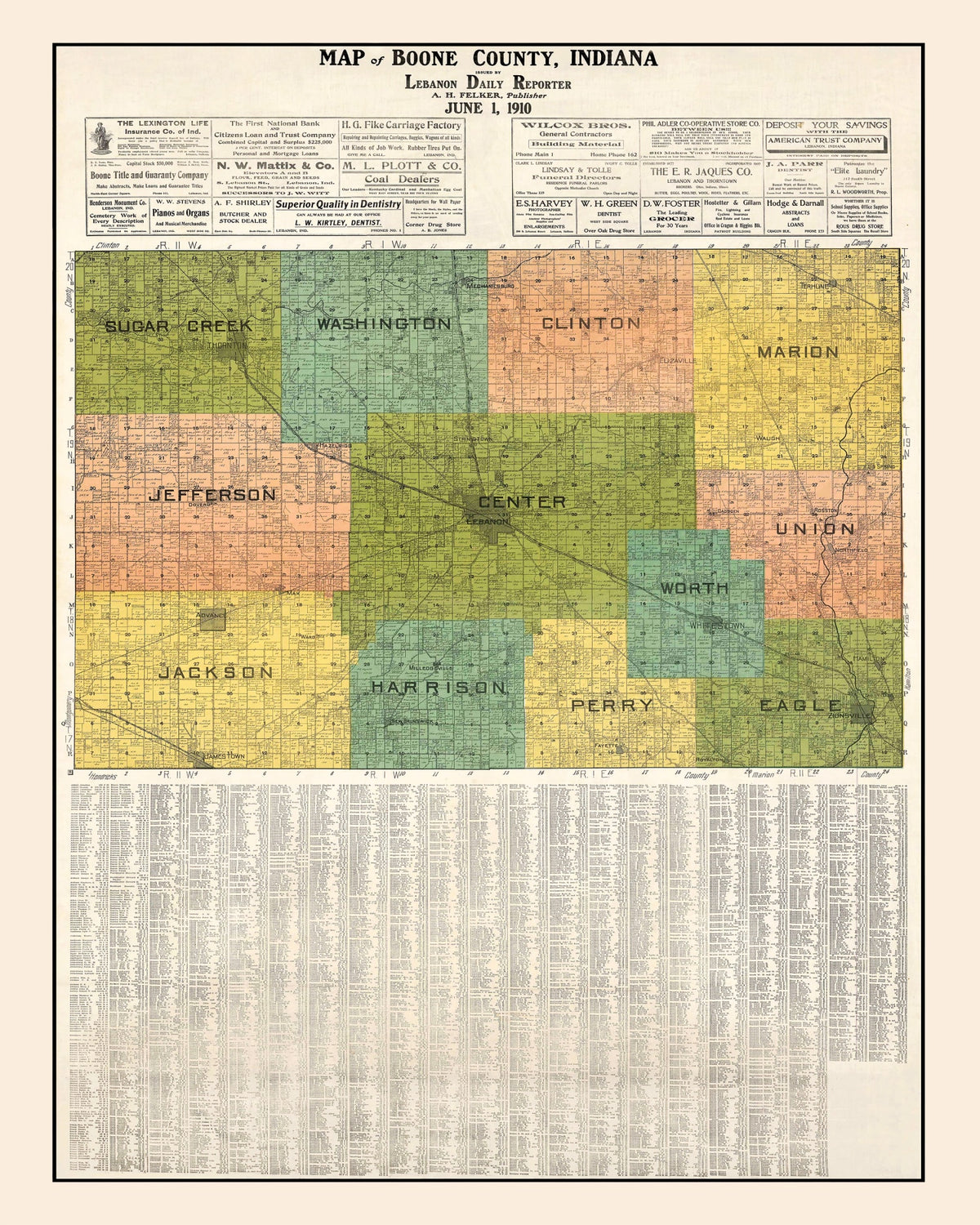 Preview of Vintage Map of Boone County, Indiana 1910