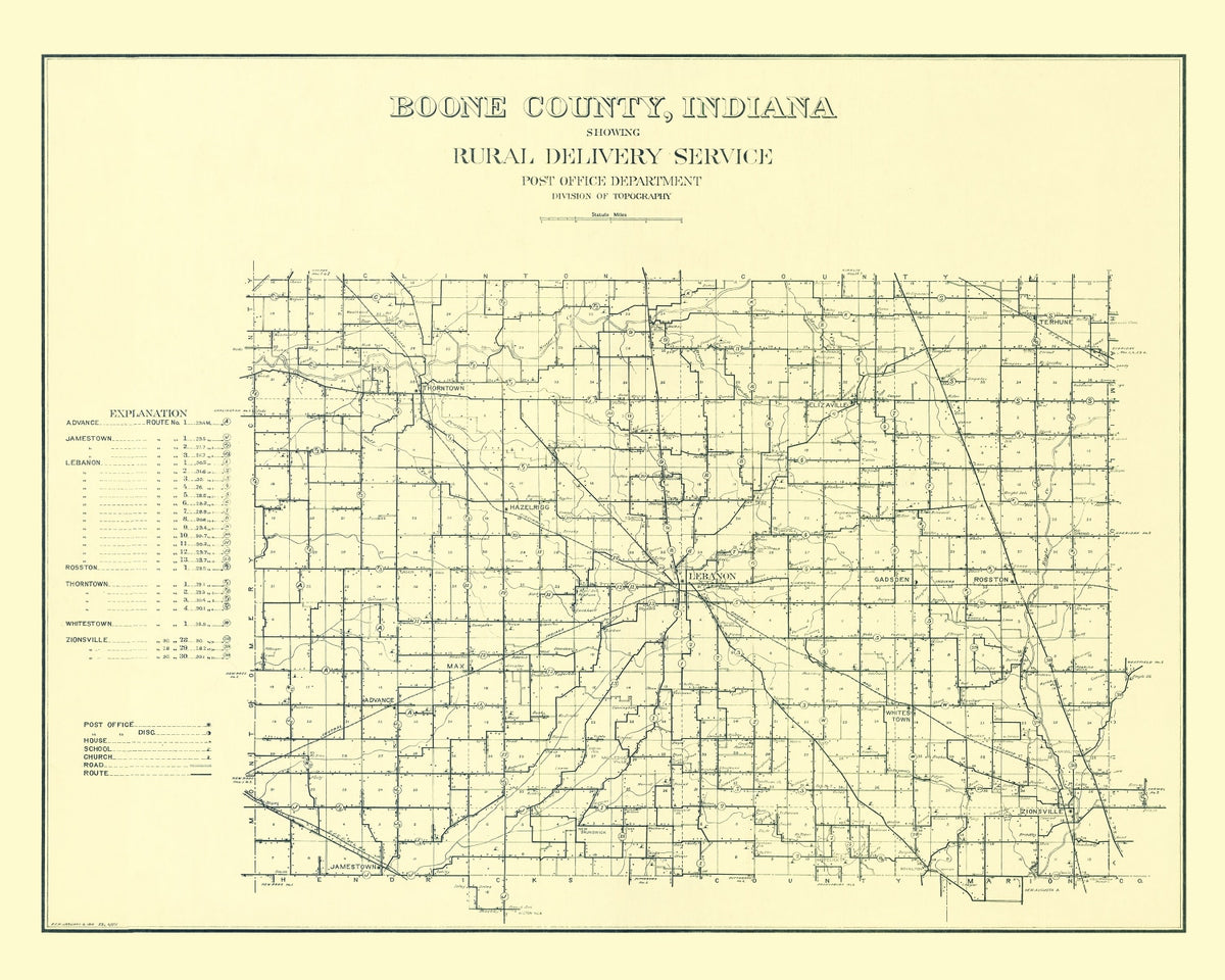 Preview of Vintage Map of Boone County, Indiana 1911