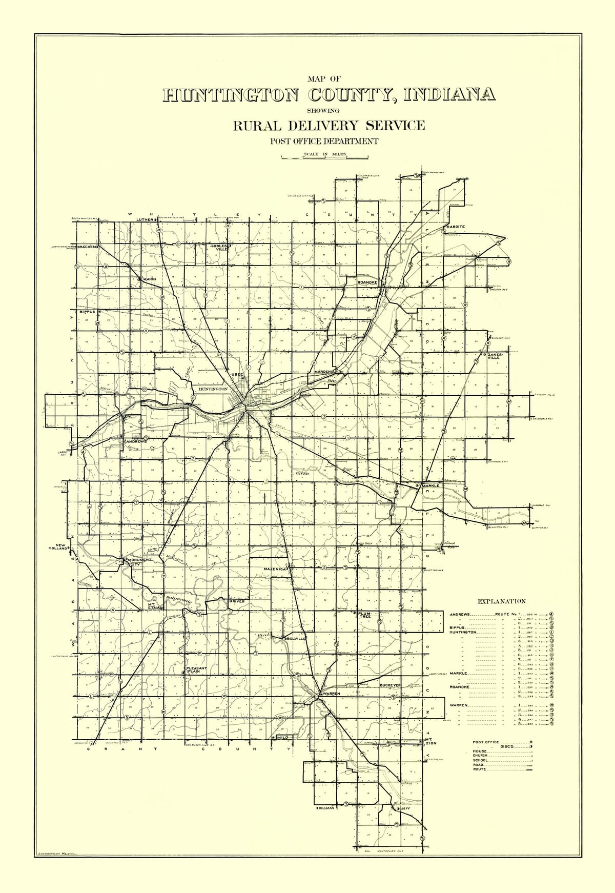 Preview of Vintage Map of Huntington County, Indiana 1910