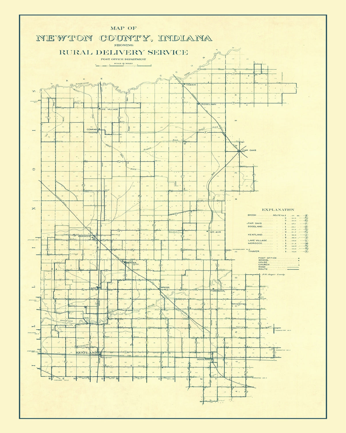 Preview of Vintage Map of Newton County, Indiana 1909