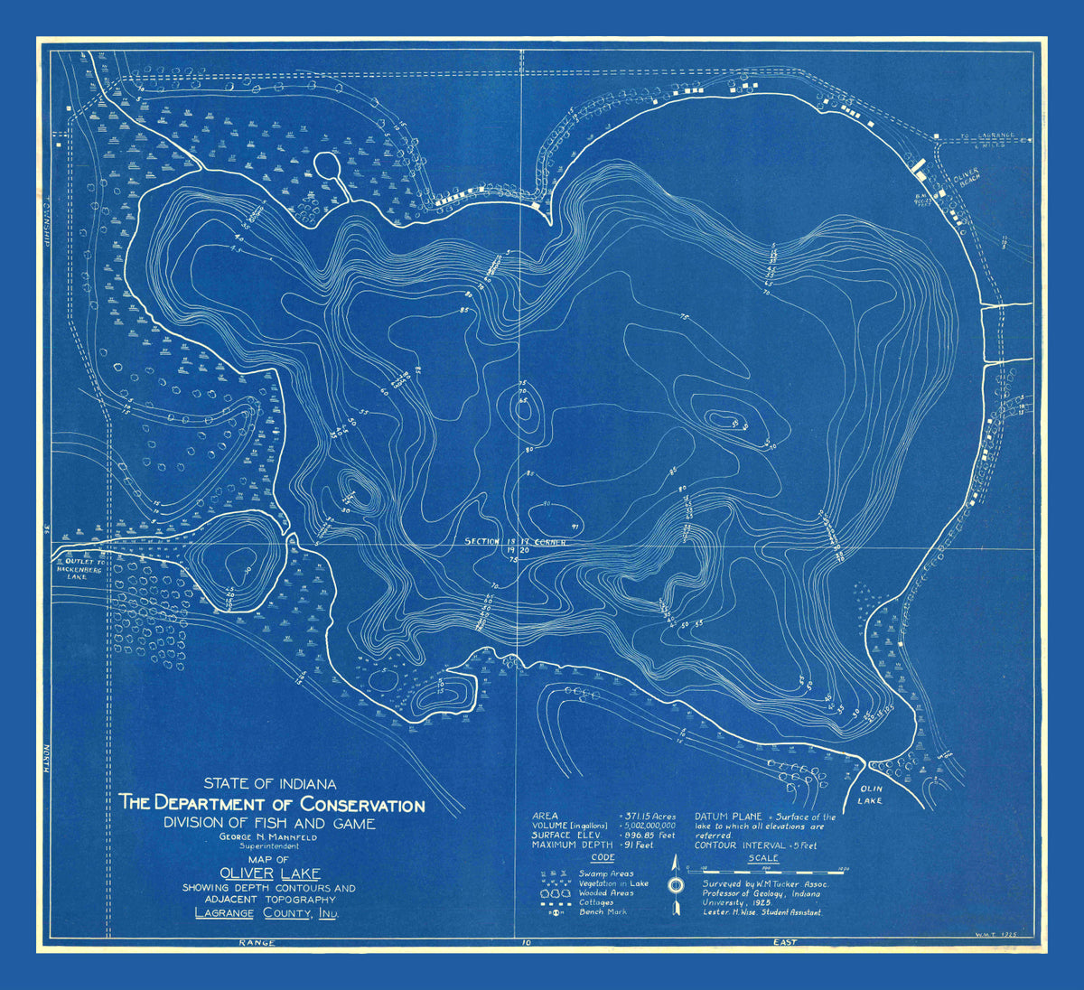 Preview of Vintage Oliver Lake, IN Map 1925
