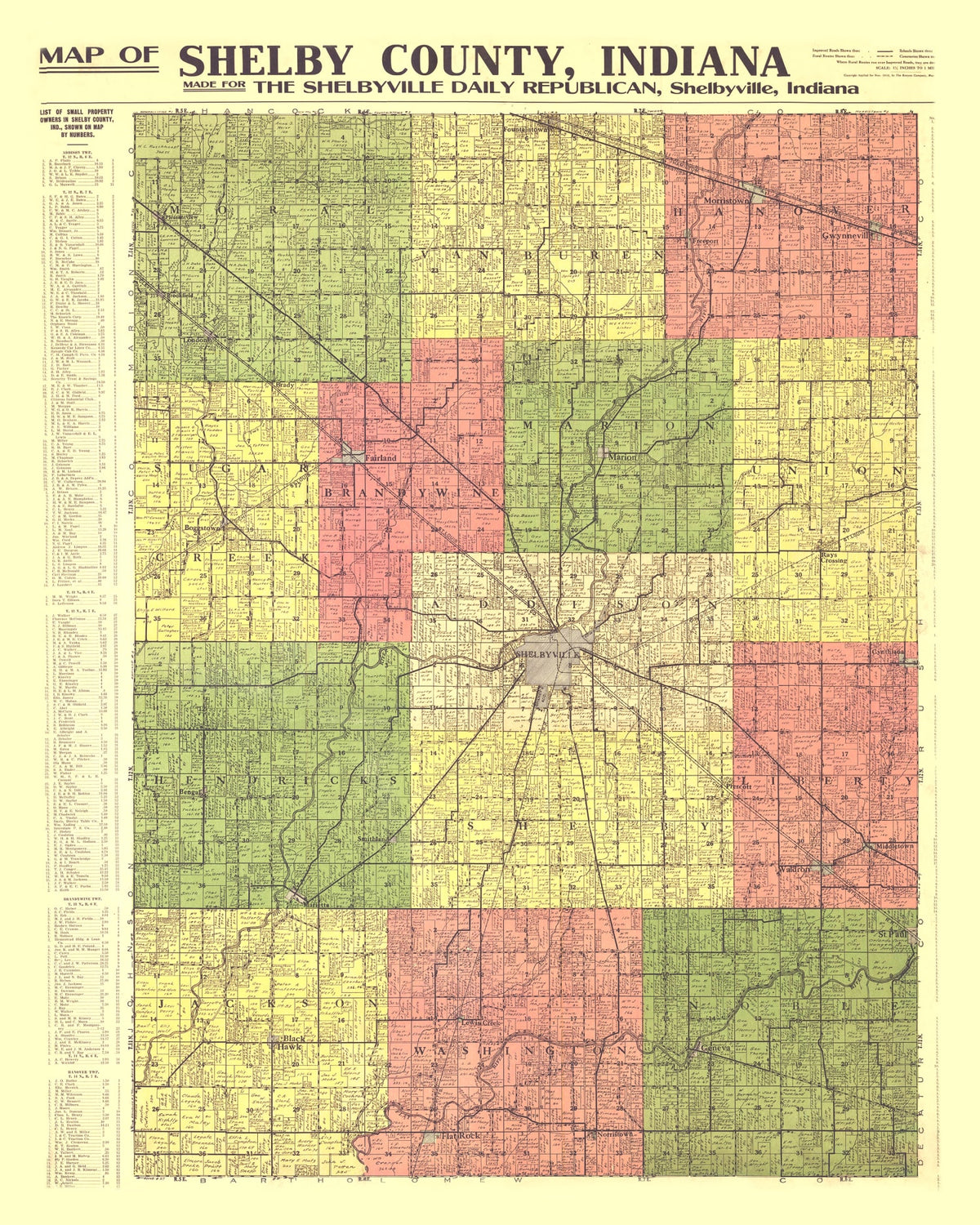 Preview of Vintage Map of Shelby County, Indiana 1916