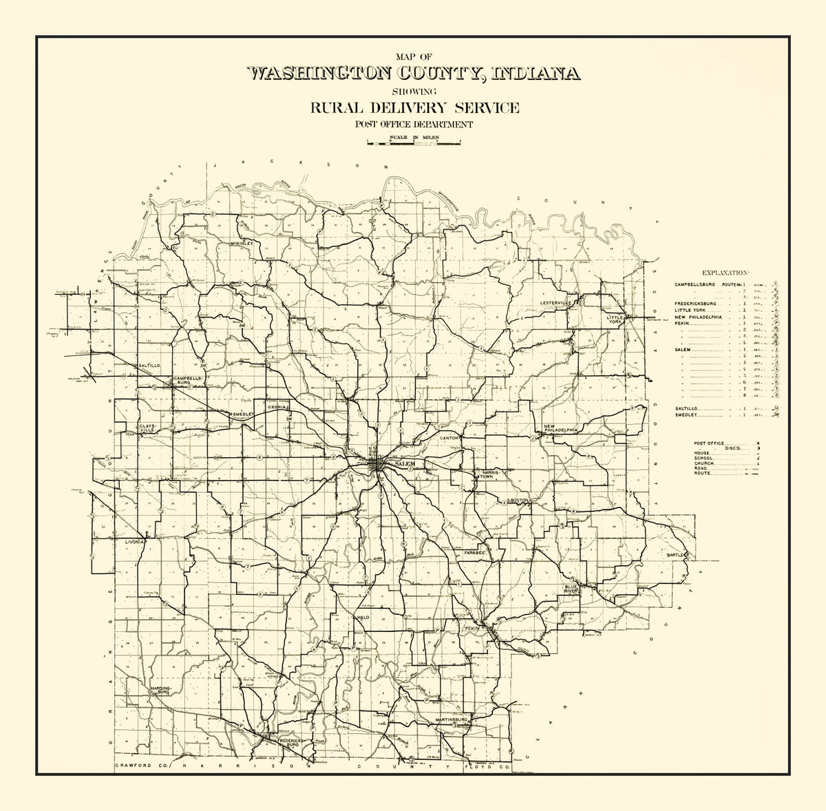 Preview of Vintage Map of Washington County, Indiana 1910