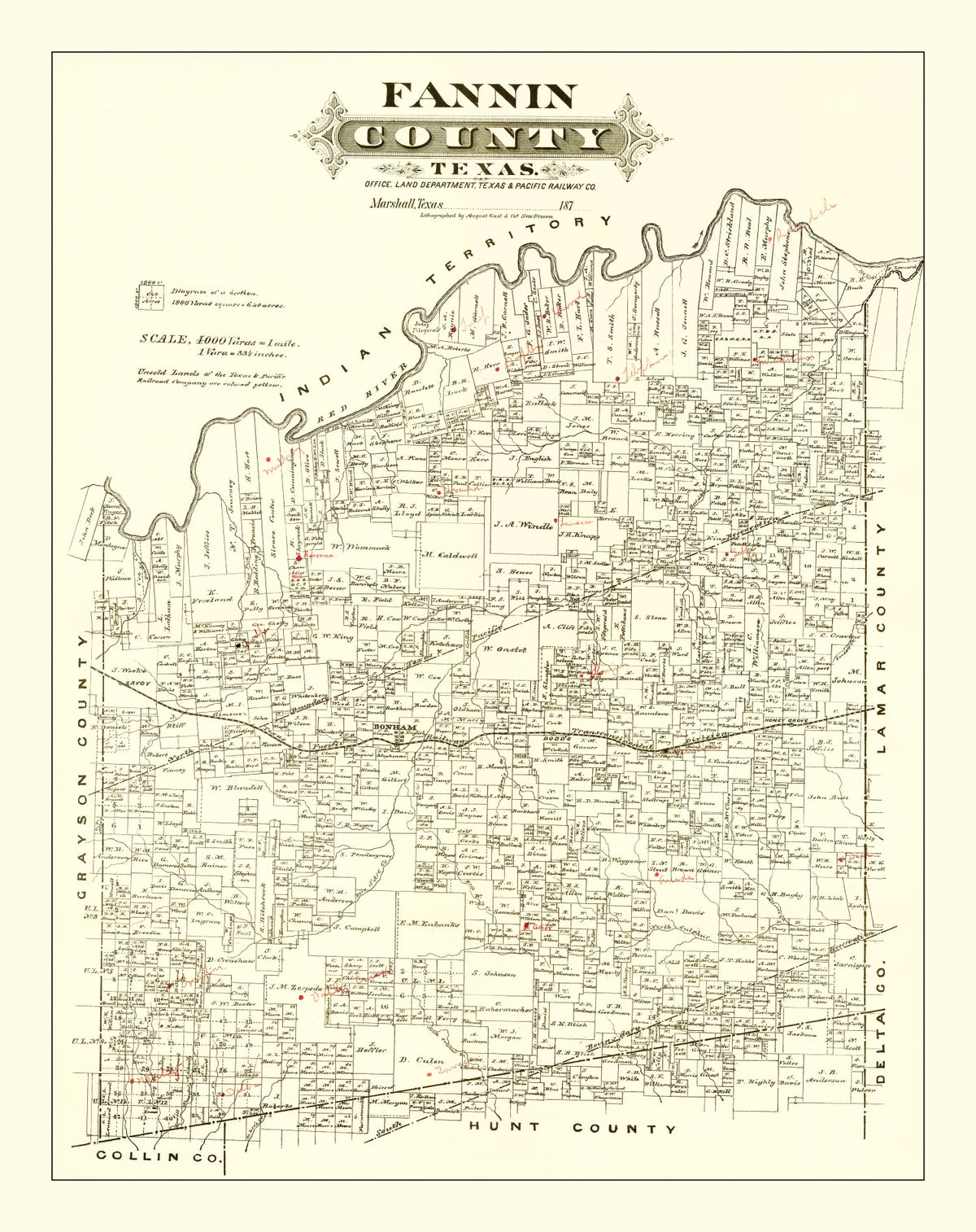 Preview of Vintage Map of Fannin County, Texas 1870