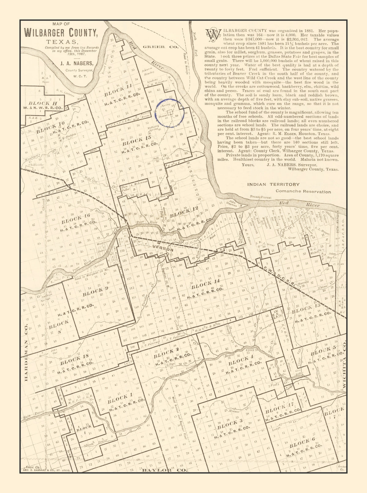 Preview of Vintage Map of Wilbarger County, Texas 1887