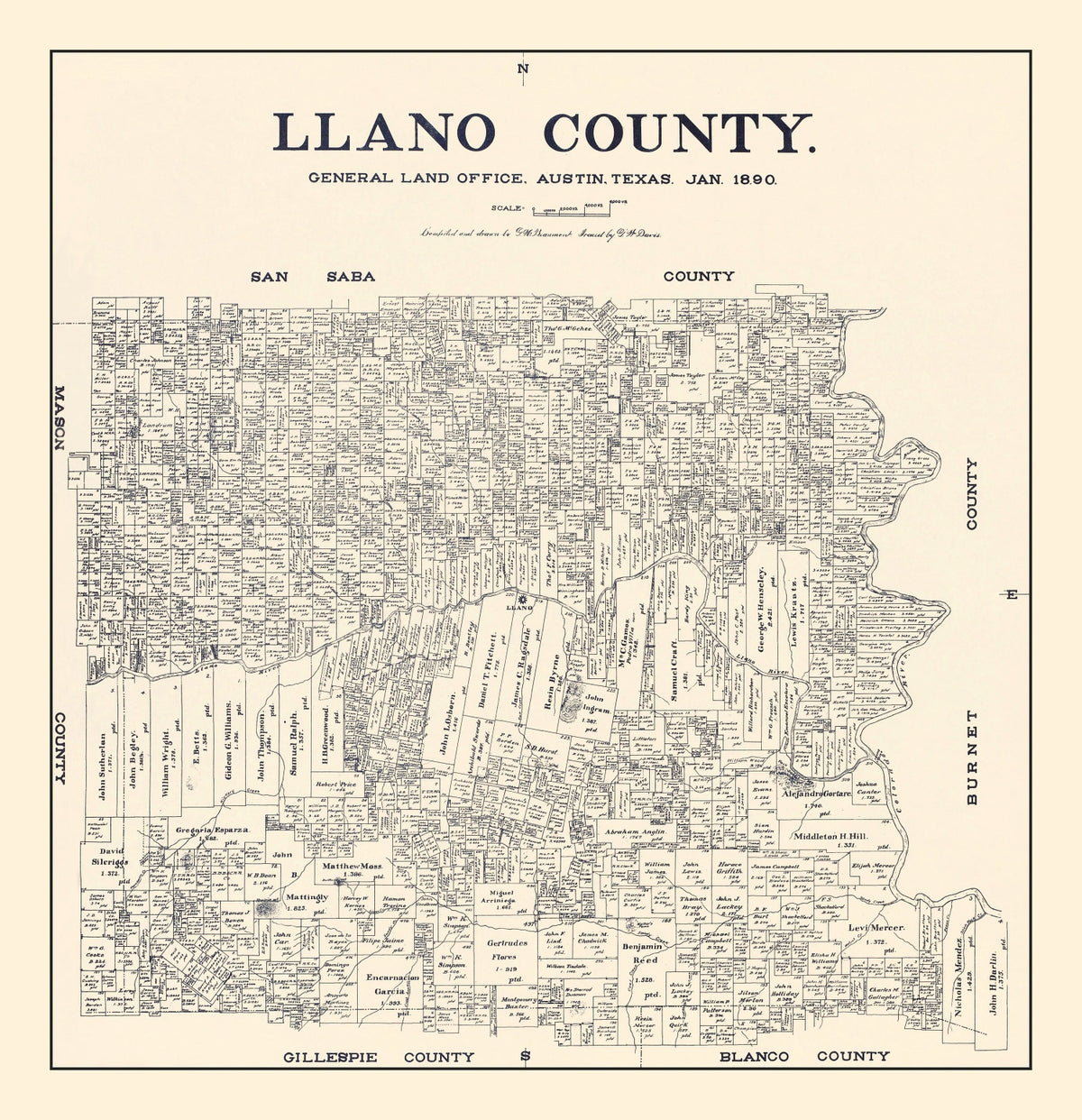 Preview of Vintage Map of Llano County, Texas 1890