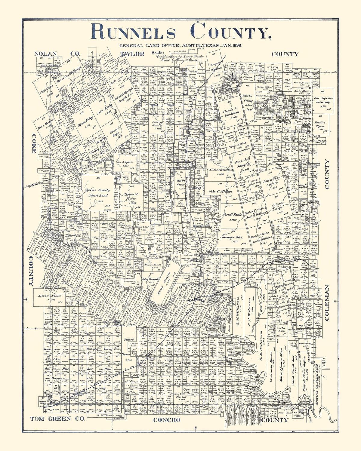 Preview of Vintage Map of Runnels County, Texas 1898