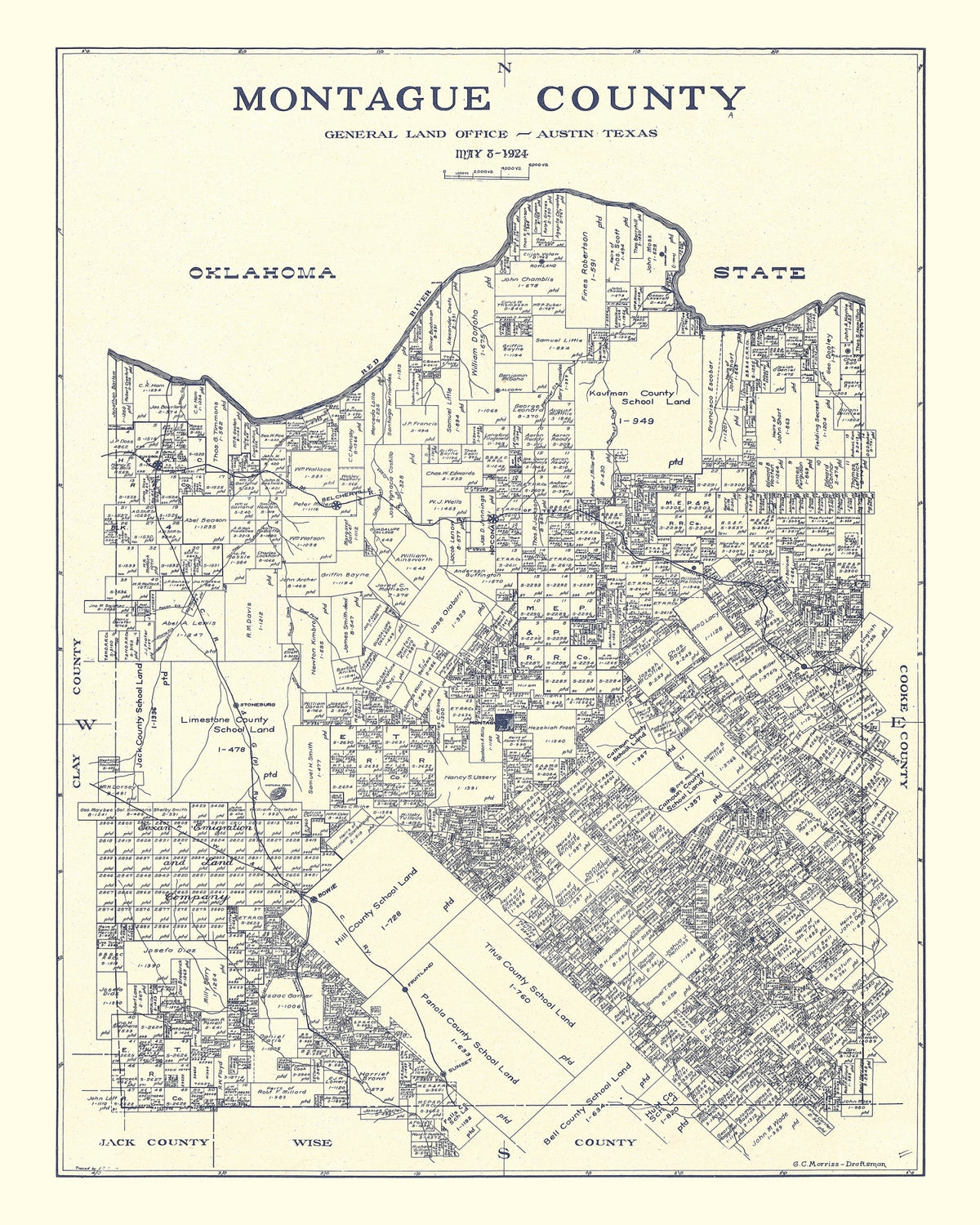 Preview of Vintage Map of Montague County, Texas 1924