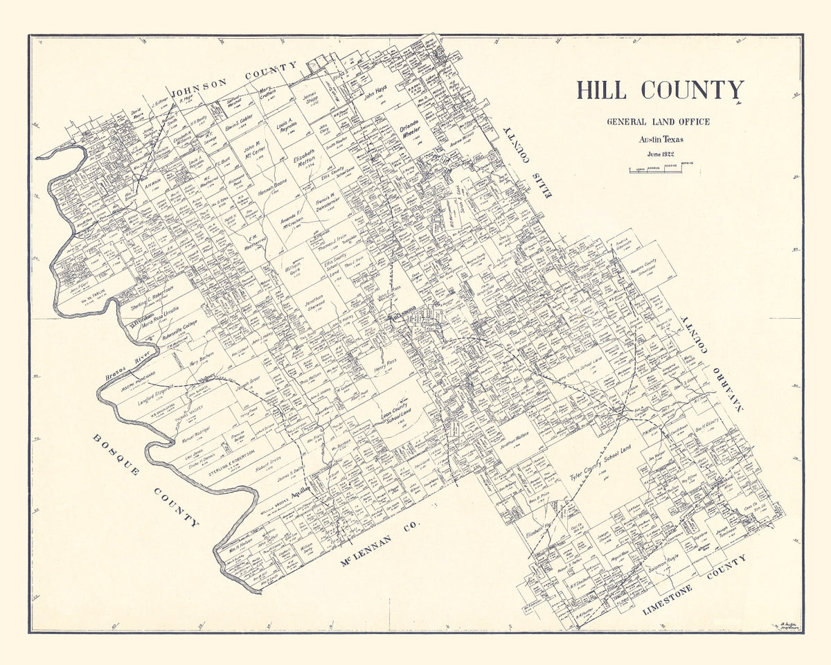 Preview of Vintage Map of Hill County, Texas 1922
