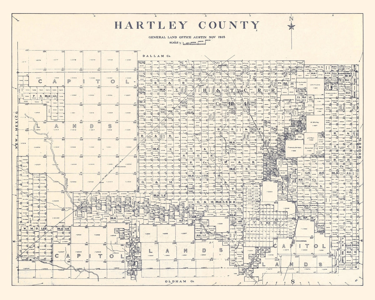 Preview of Vintage Map of Hartley County, Texas 1925