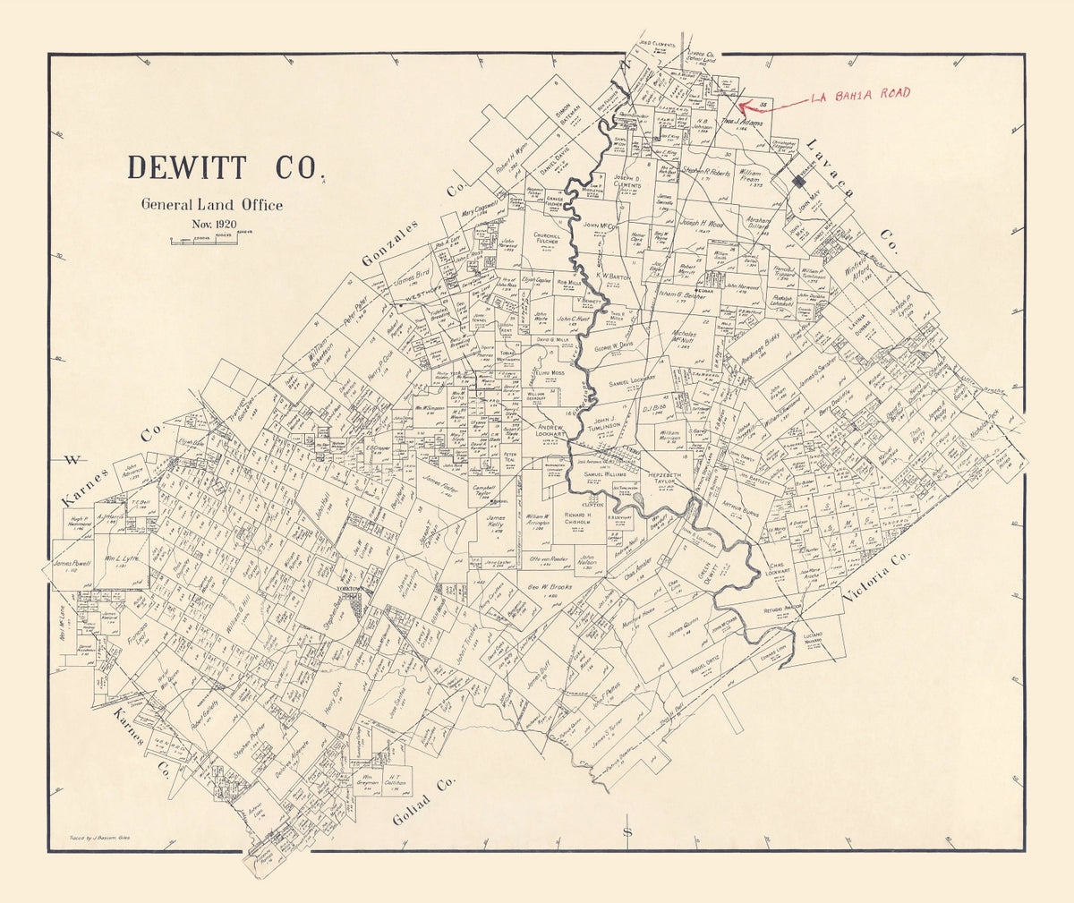 Preview of Vintage Map of DeWitt County, Texas 1920