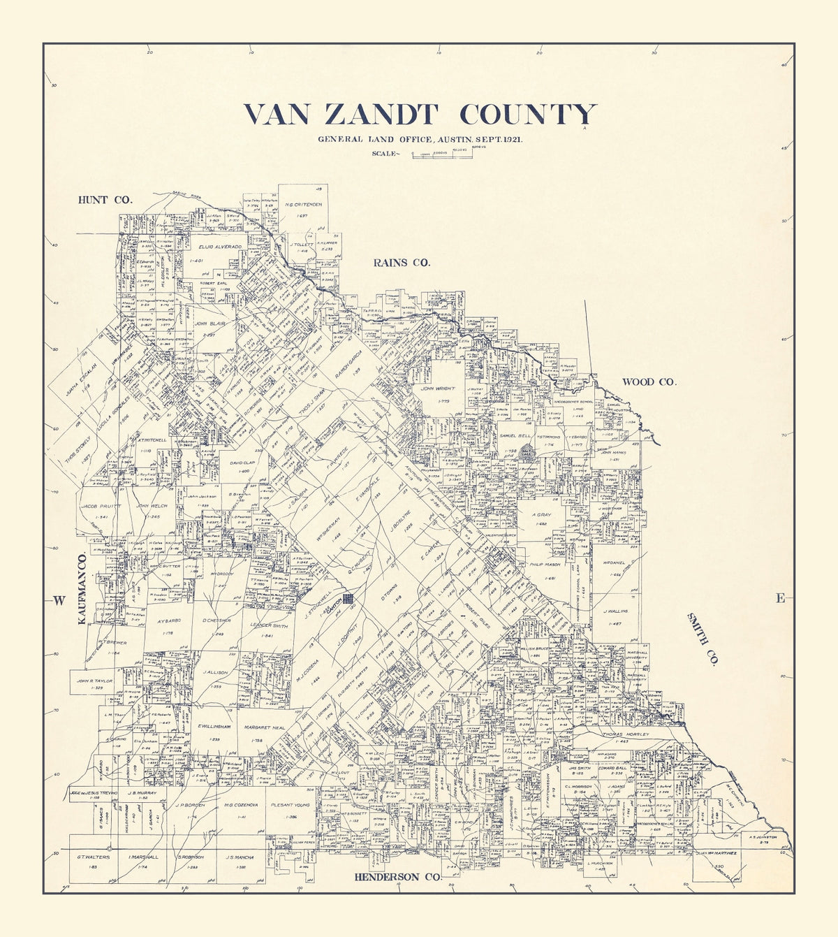 Preview of Vintage Map of Van Zandt County, Texas 1921