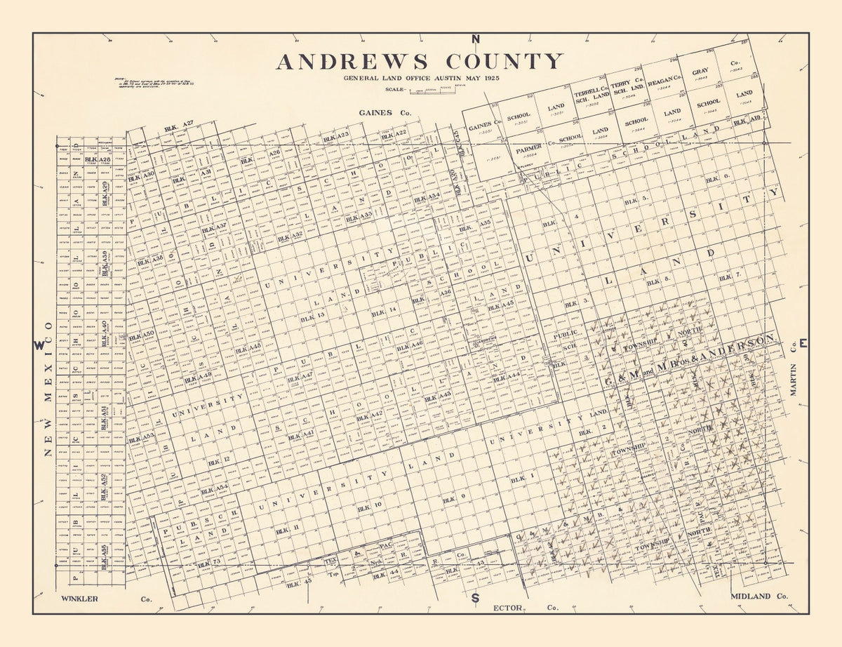 Preview of Vintage Map of Andrews County, Texas 1925
