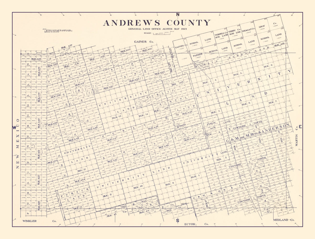 Preview of Vintage Map of Andrews County, Texas 1925