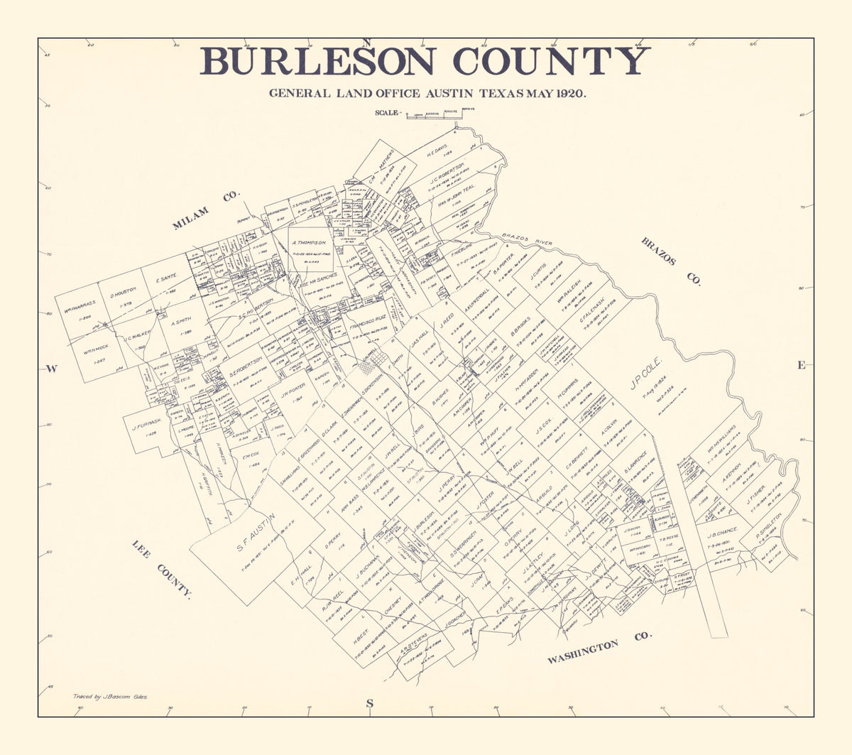 Preview of Vintage Map of Burleson County, Texas 1920