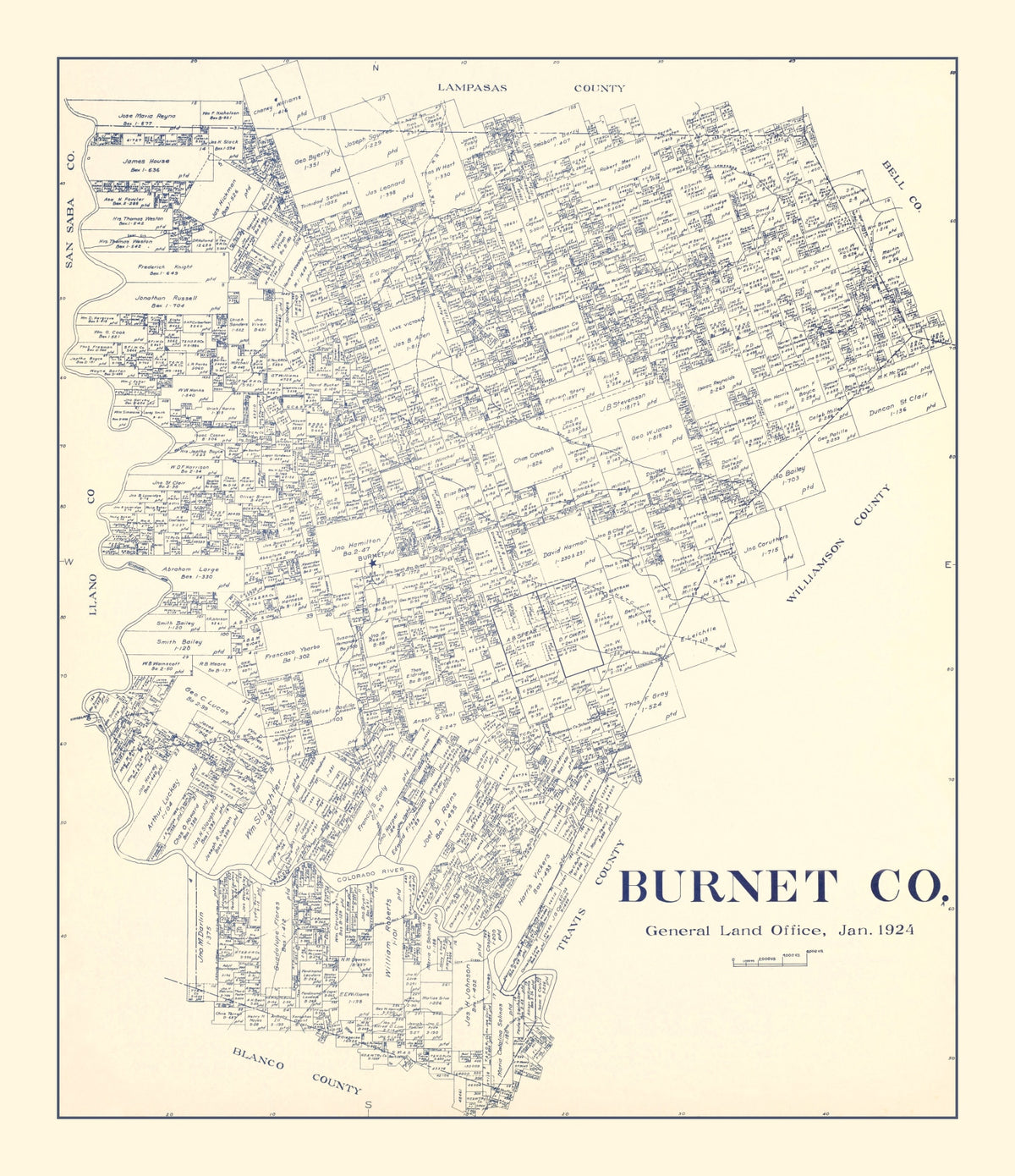 Preview of Vintage Map of Burnet County, Texas 1924