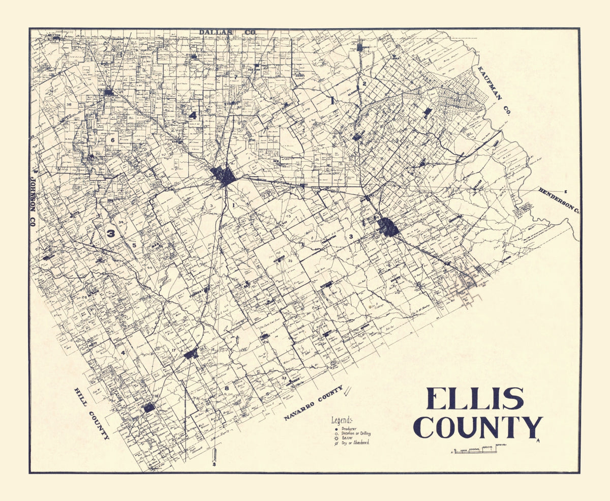 Preview of Vintage Map of Ellis County, Texas 1927