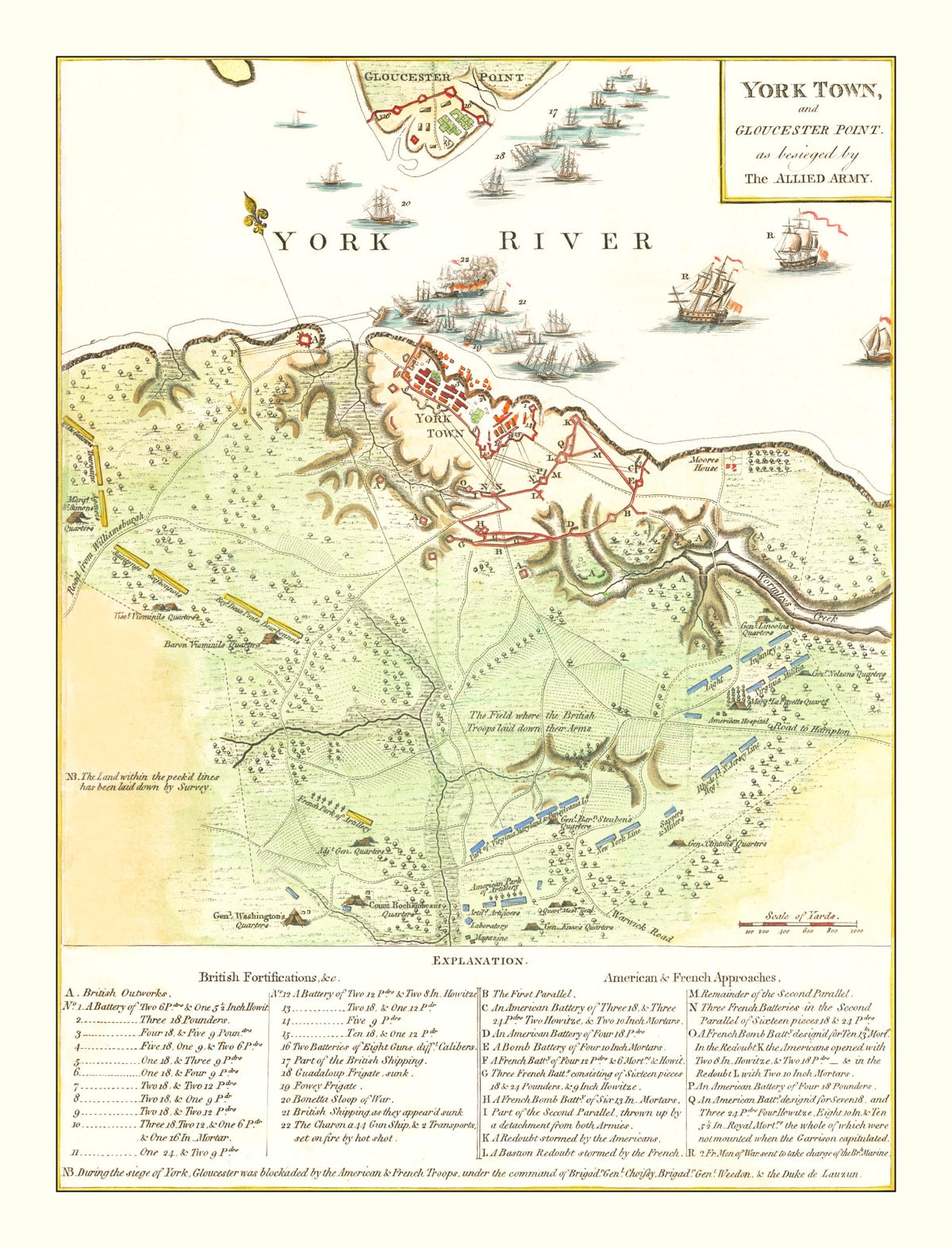 Preview of Vintage Yorktown & Gloucester Map 1788
