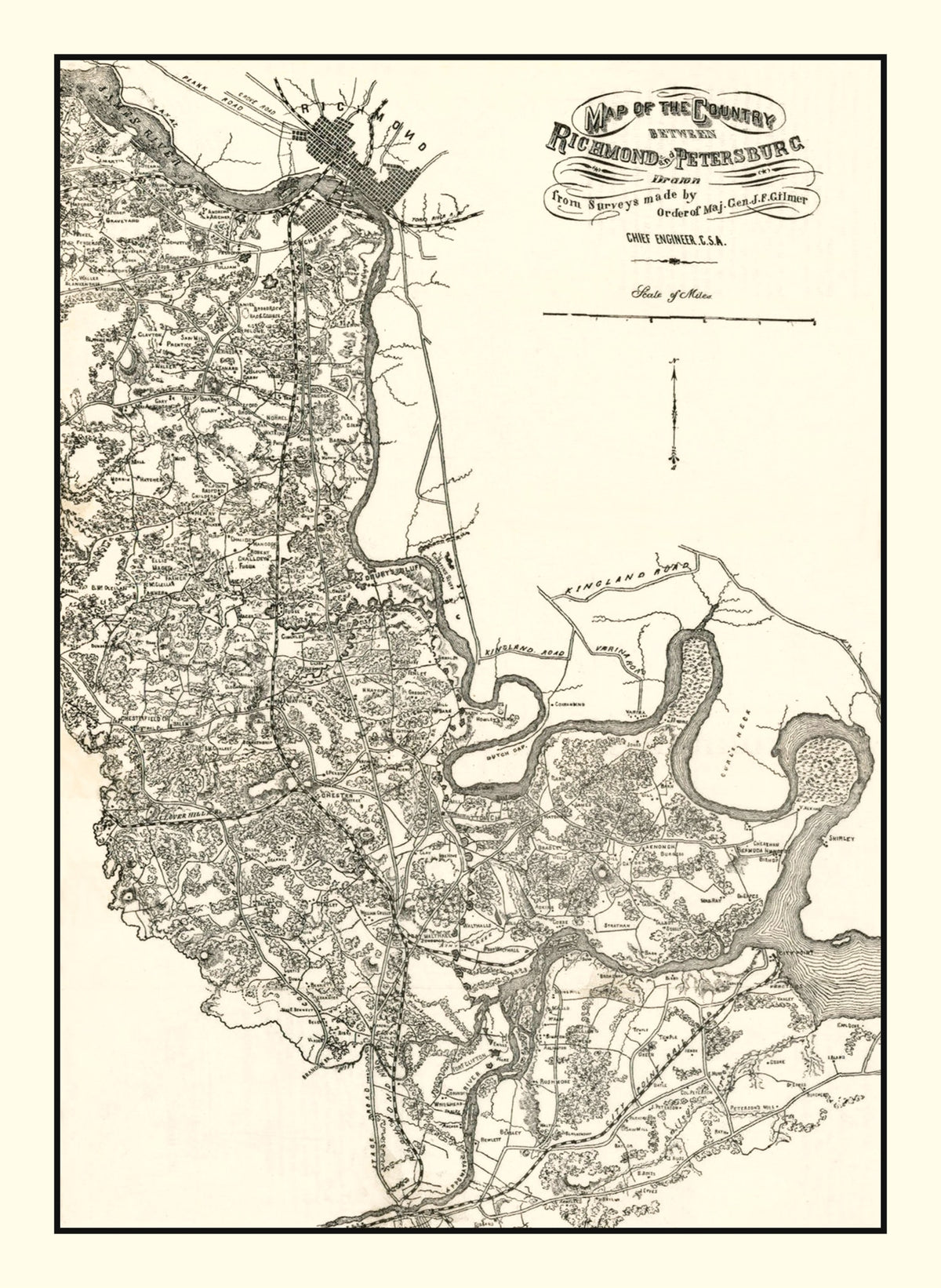 Preview of Vintage Map of Richmond & Petersburg, VA 1864