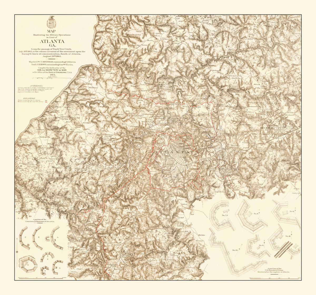 Preview of Vintage Map of Military Operations in Atlanta 1875
