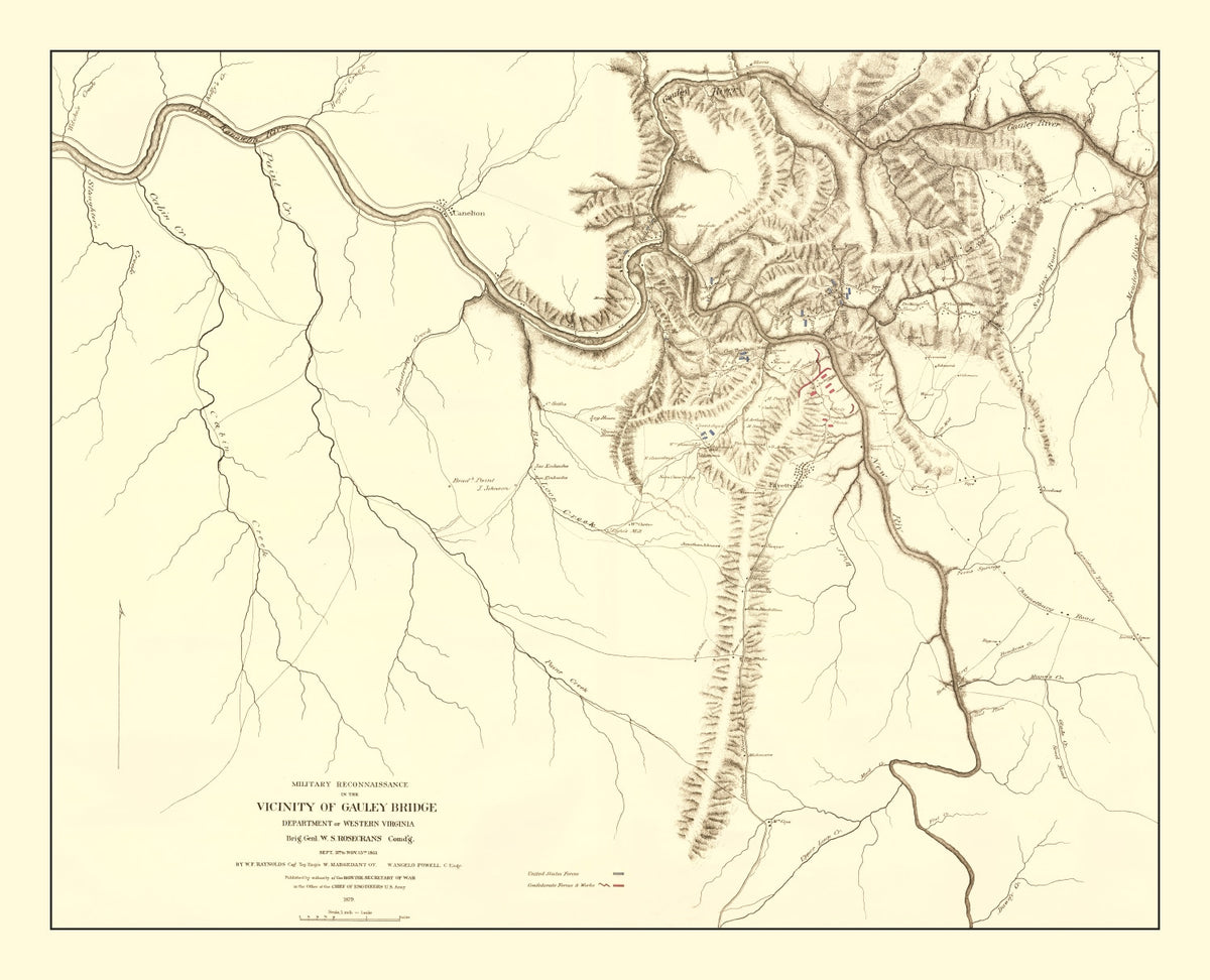 Preview of Vintage Gauley Bridge, WV Military Map 1879
