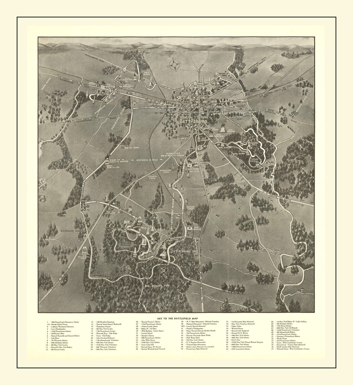 Preview of Vintage Gettysburg Battlefield Map 1936