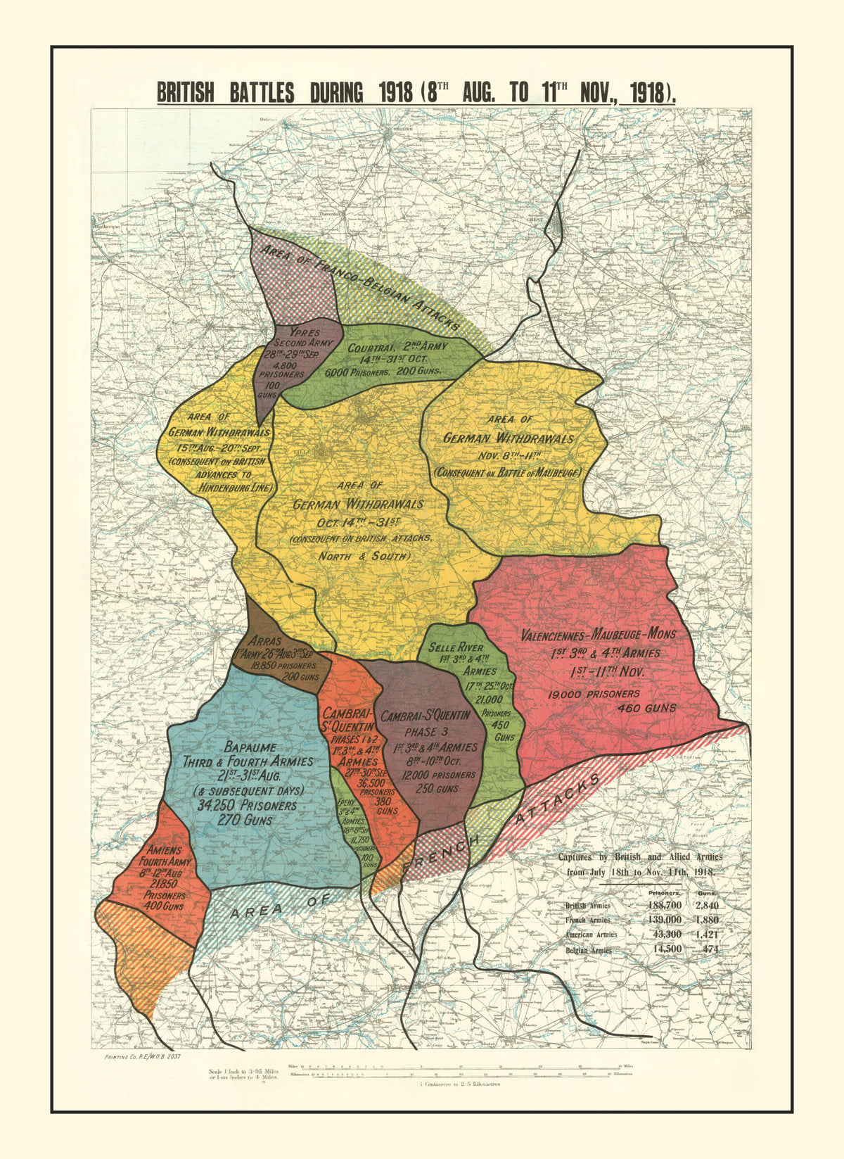 Preview of Vintage Map of British Battles During 1918