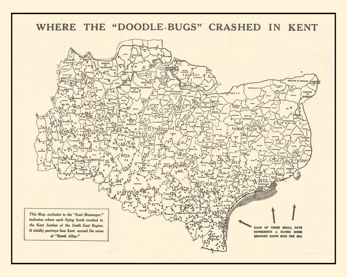 Preview of Vintage World War II Map of Doodle Bugs In Kent 1944