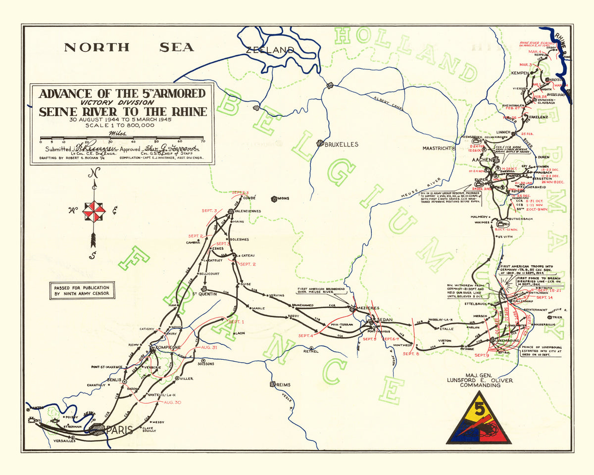 Preview of Vintage 5th Armored Victory Division Map 1945