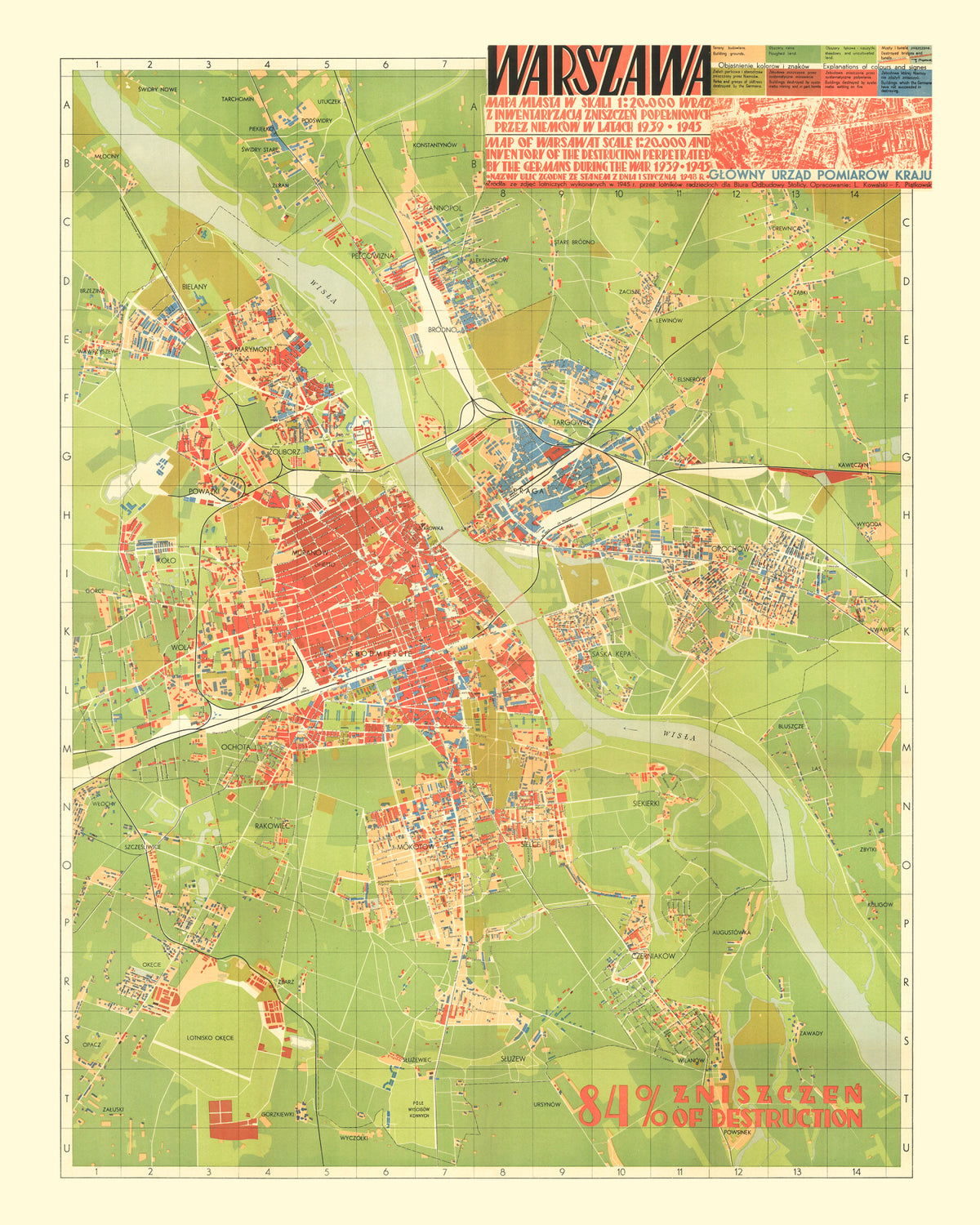 Preview of Vintage Map of Warsaw, Poland 1949