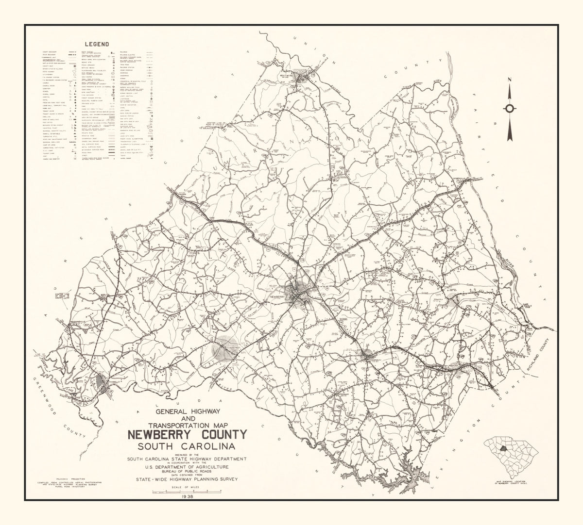 Preview of Vintage Map of Newberry County, South Carolina 1938
