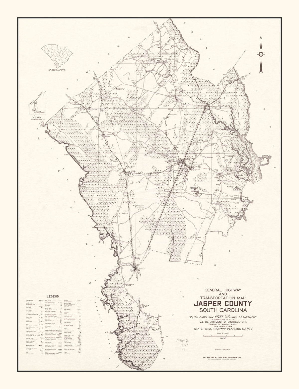 Preview of Vintage Map of Jasper County, South Carolina 1938
