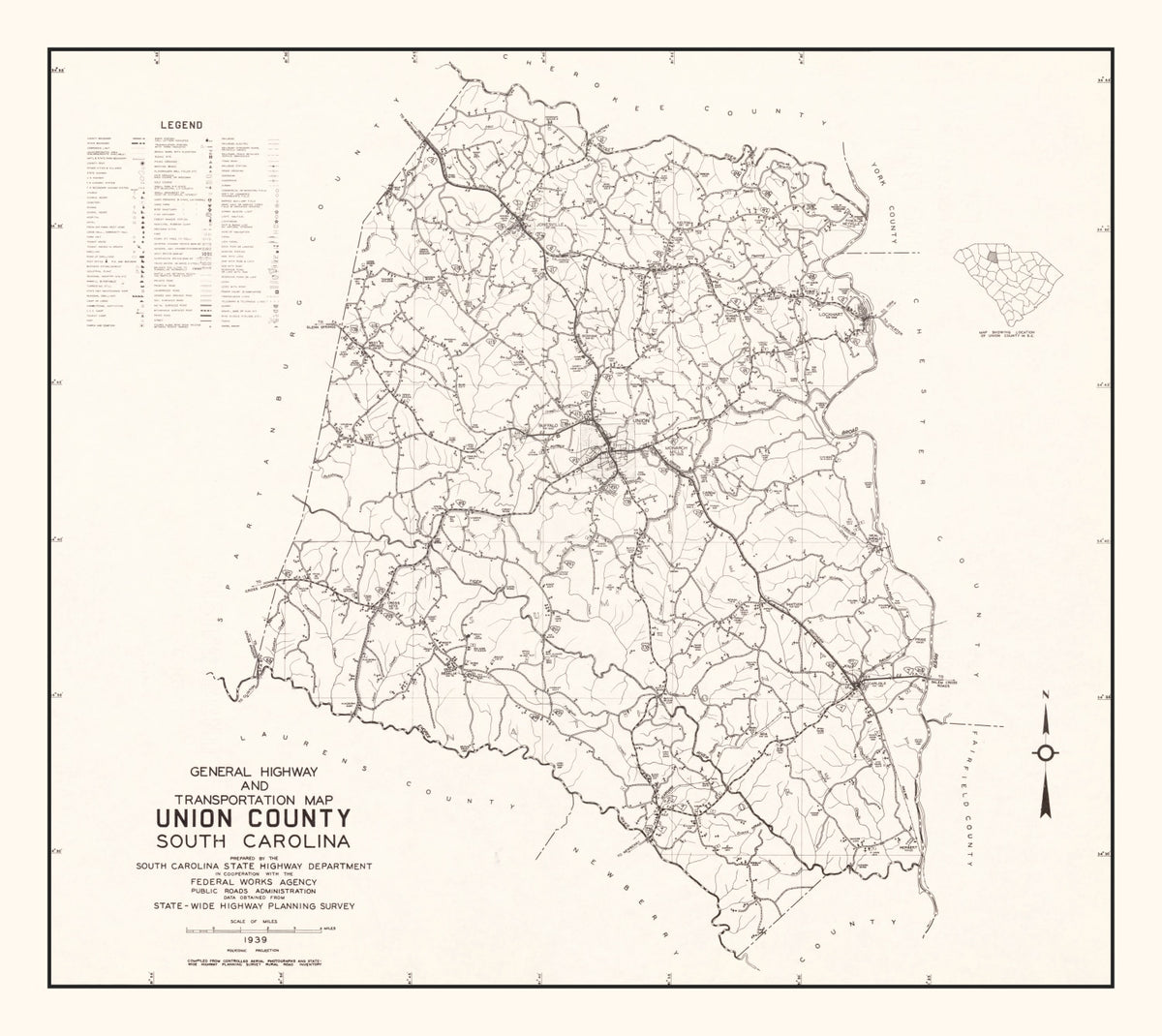 Preview of Vintage Map of Union County, South Carolina 1939