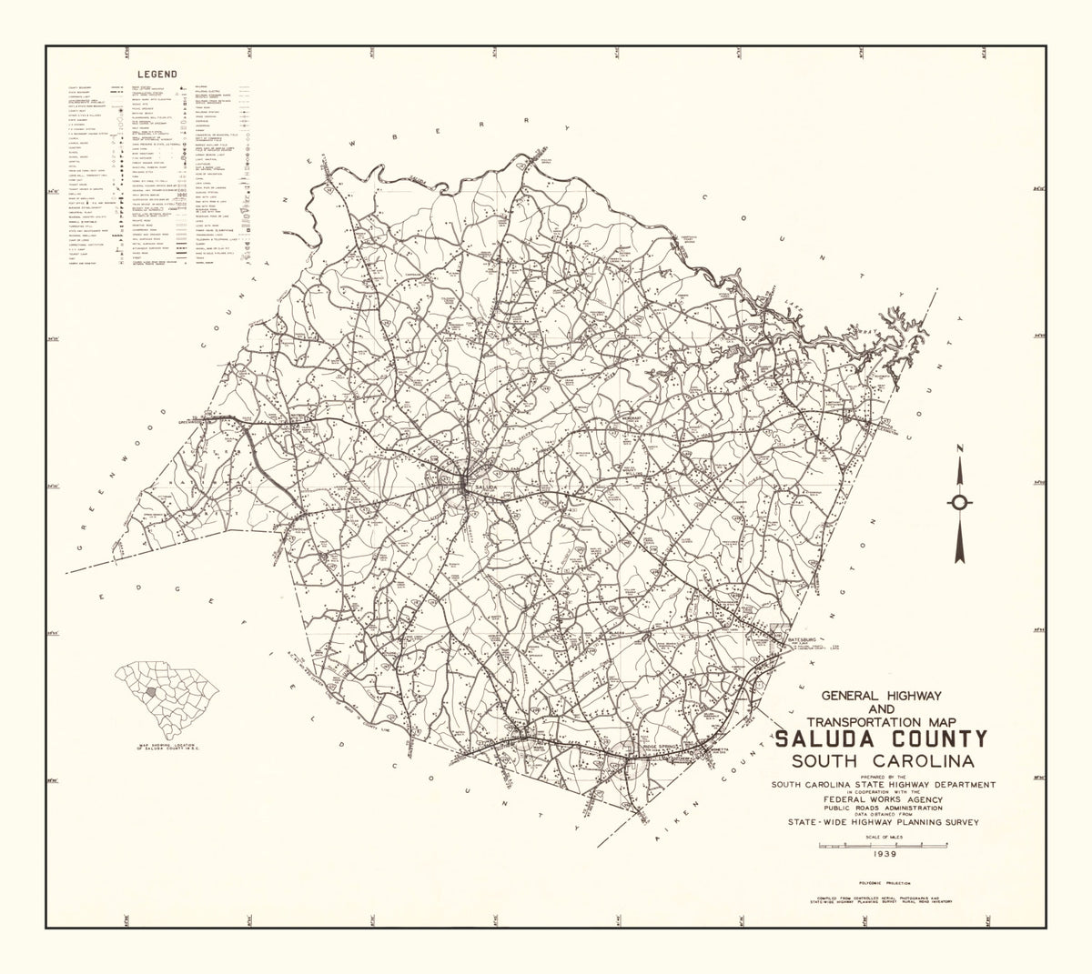 Preview of Vintage Map of Saluda County, South Carolina 1939