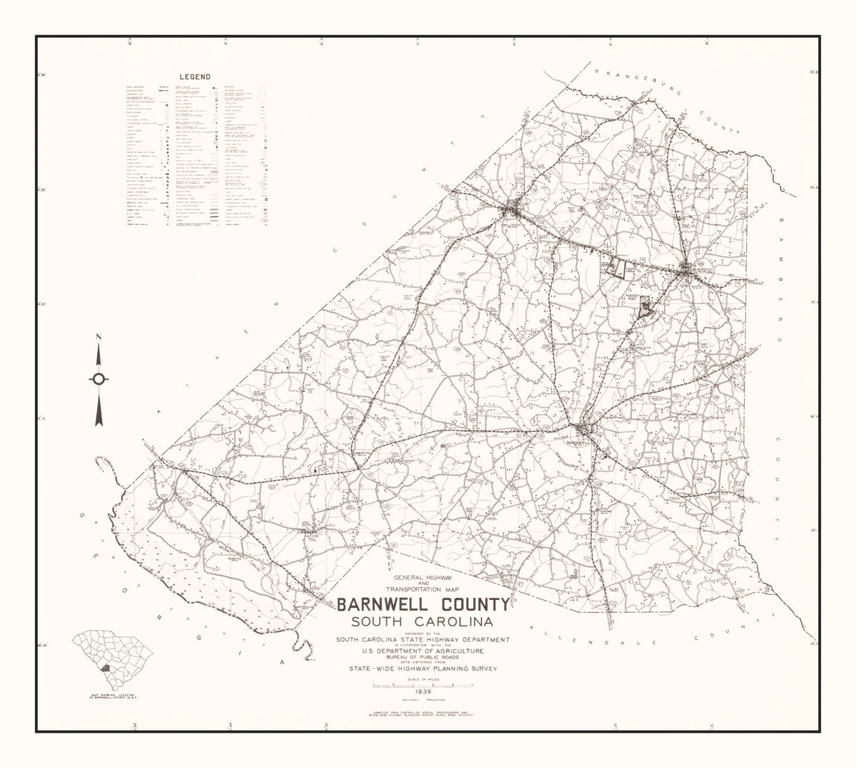 Preview of Vintage Map of Barnwell County, South Carolina 1939