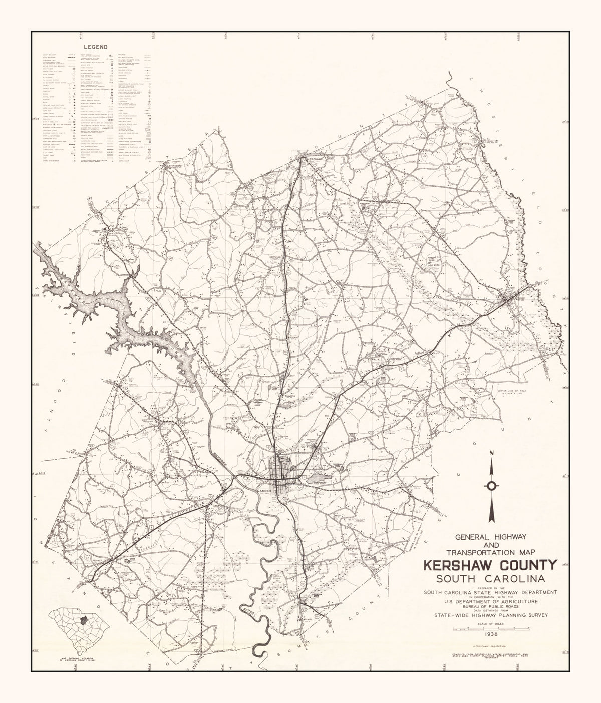 Preview of Vintage Map of Kershaw County, South Carolina 1938
