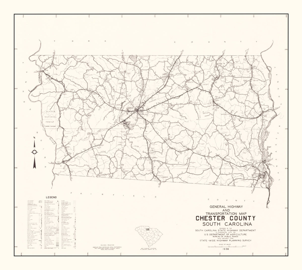 Preview of Vintage Map of Chester County, South Carolina 1938