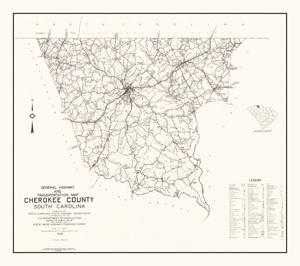 Preview of Vintage Map of Cherokee County, South Carolina 1938