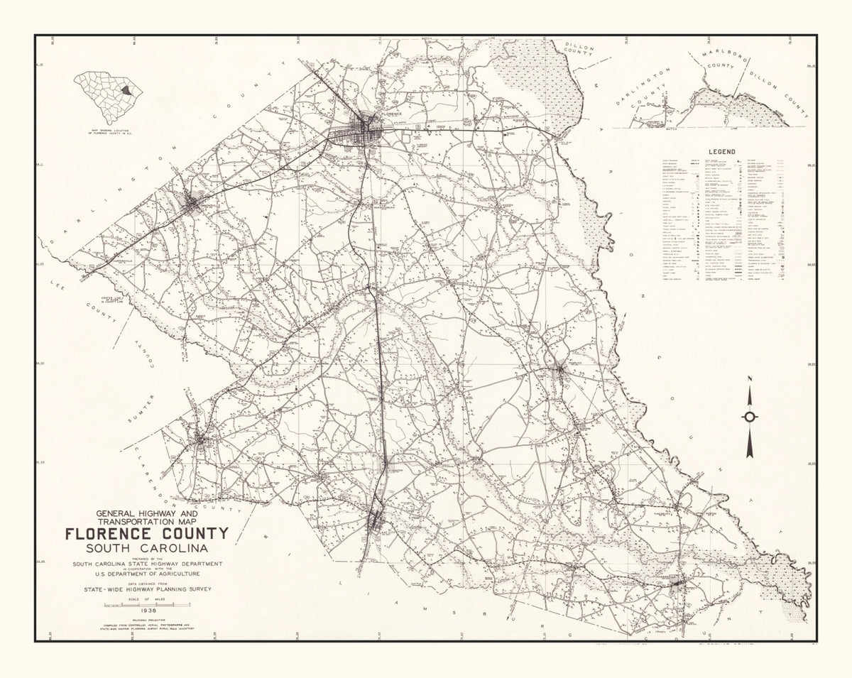 Preview of Vintage Map of Florence County, South Carolina 1938