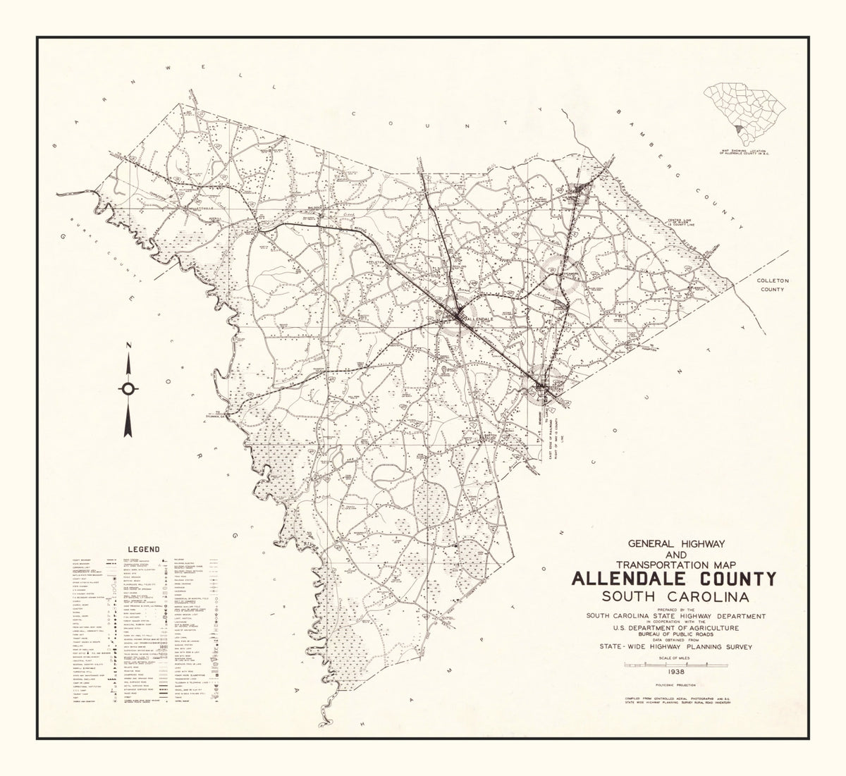 Preview of Vintage Map of Allendale County, South Carolina 1938