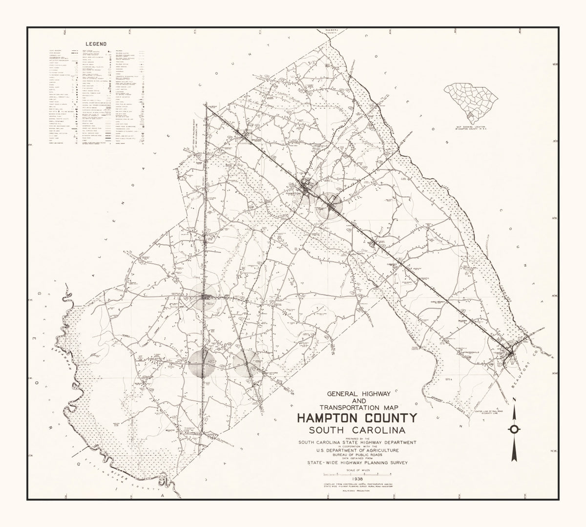 Preview of Vintage Map of Hampton County, South Carolina 1938