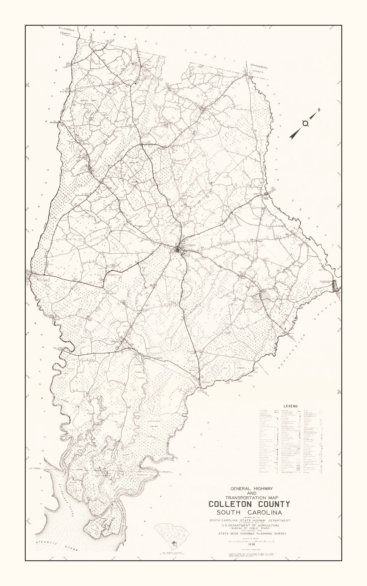 Preview of Vintage Map of Colleton County, South Carolina 1938