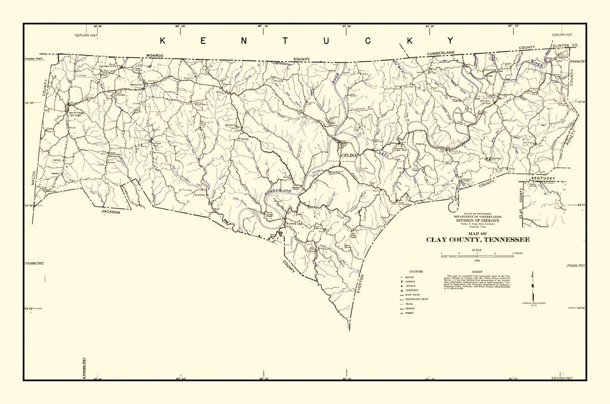 Preview of Vintage Map of Clay County, Tennessee 1938