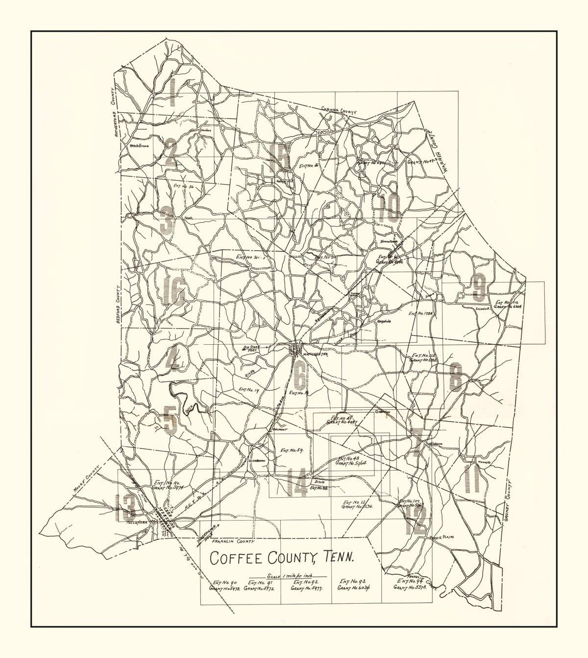 Preview of Vintage Map of Coffee County, Tennessee 1938