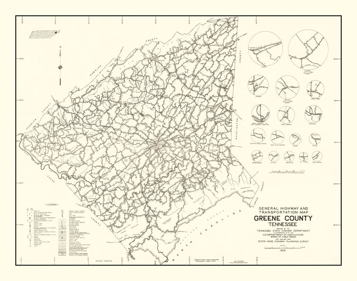 Preview of Vintage Map of Greene County, Tennessee 1938