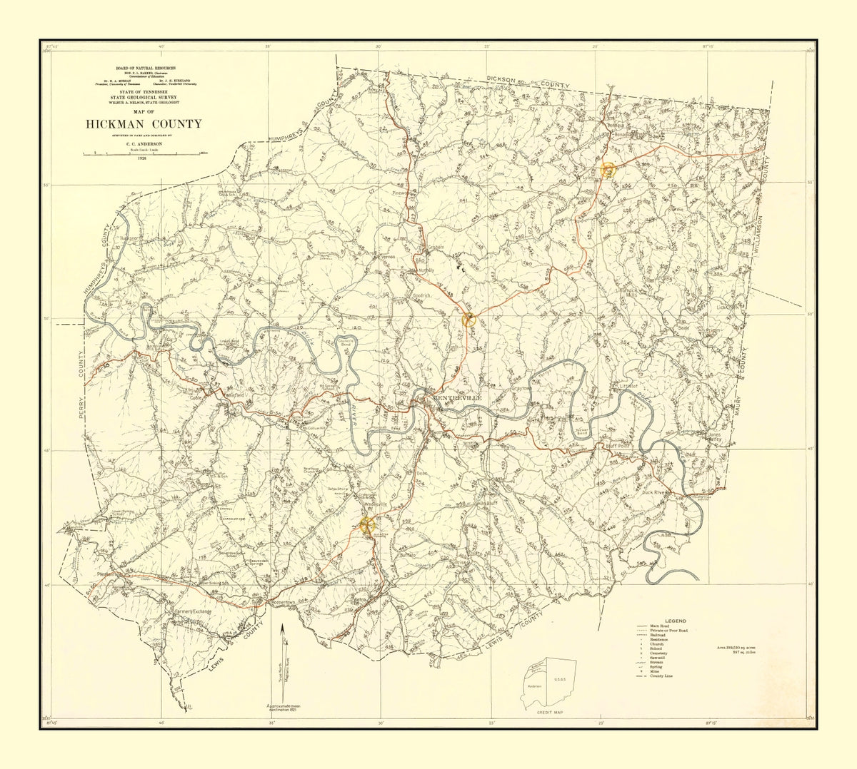 Preview of Vintage Map of Hickman County, Tennessee 1926