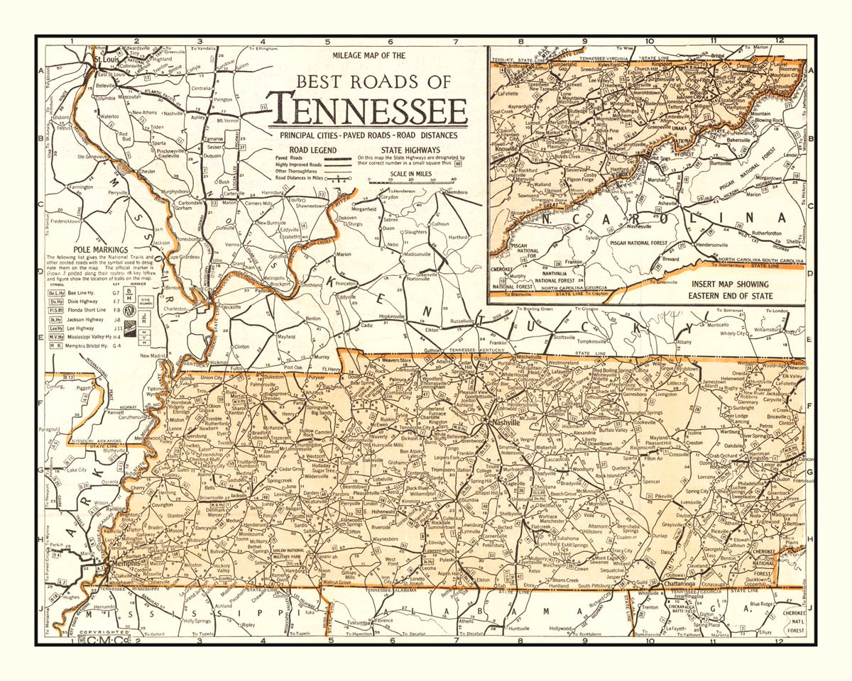 Preview of Vintage Map of Tennessee 1920
