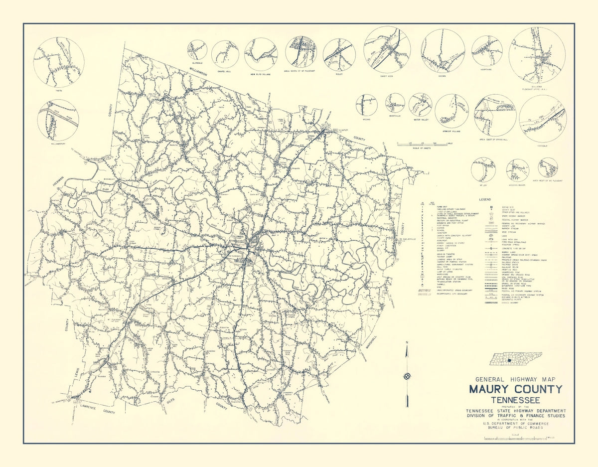Preview of Vintage Map of Maury County, Tennessee 1951