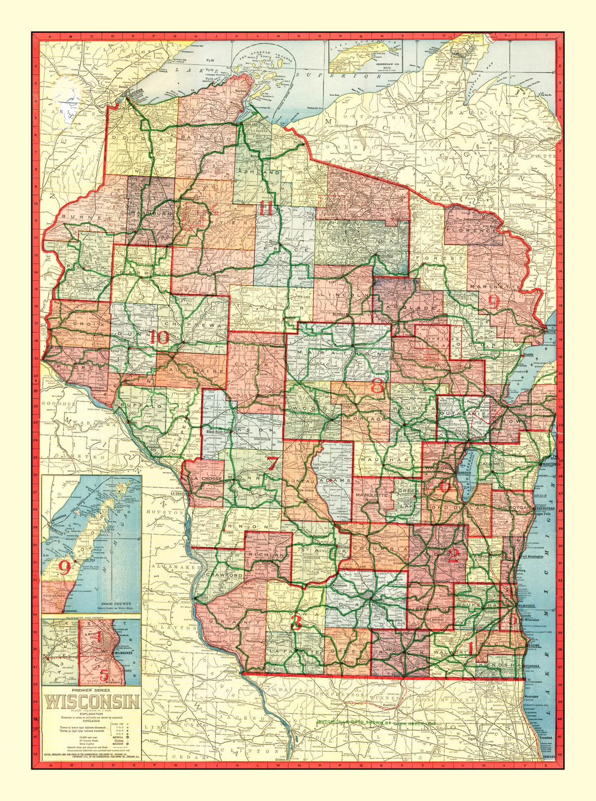 Preview of Vintage Map of Wisconsin 1913